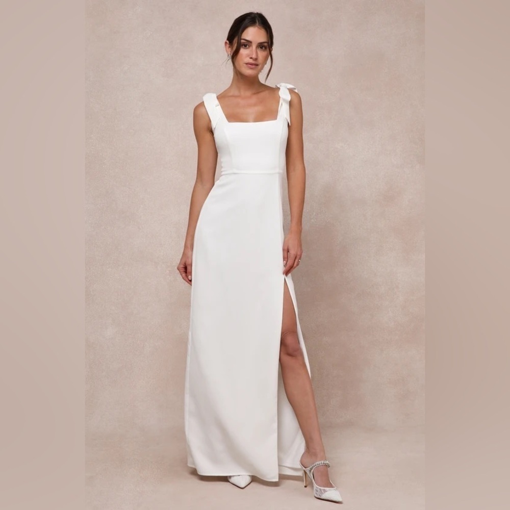 NWT Lulus Your Sweetie White Tie-Strap Column Maxi Dress, Size Small